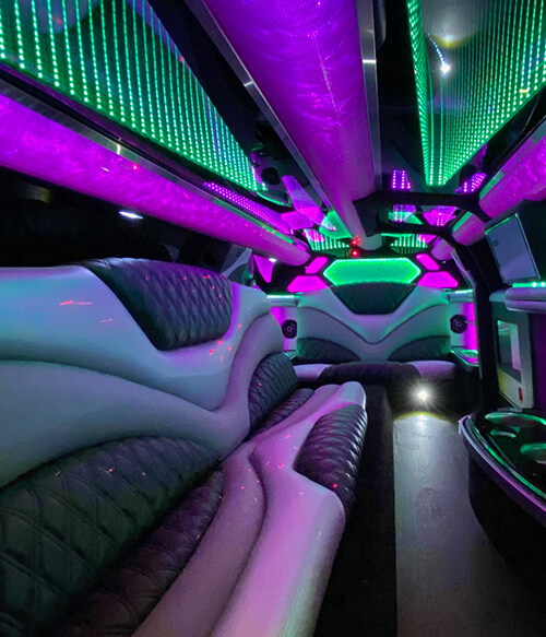 limo service interior with LED lights