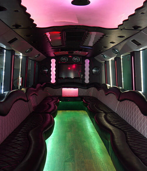 large buses interior with stereo systems